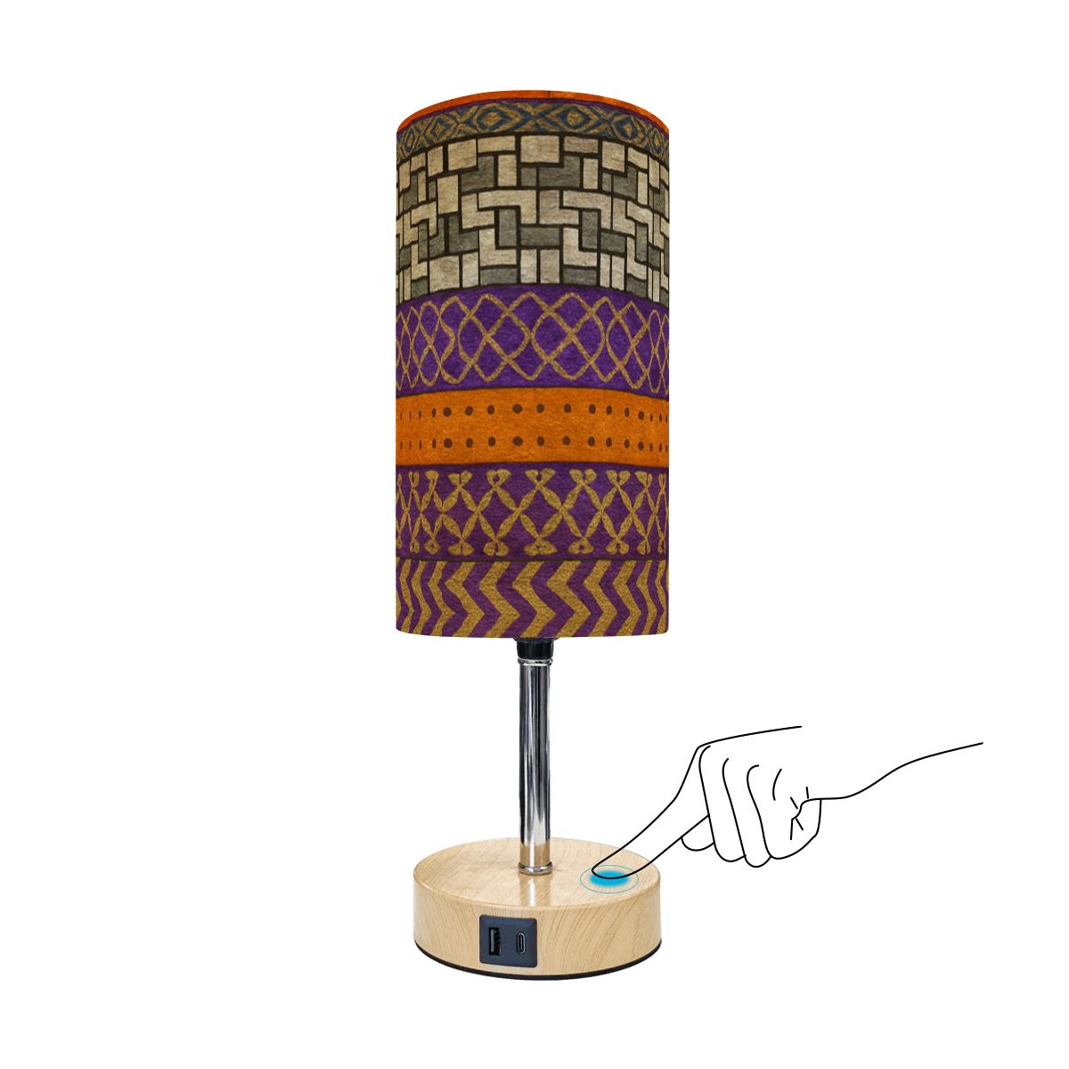 Desert Loom Touch Lamp – Boho Woven Print with USB Charging