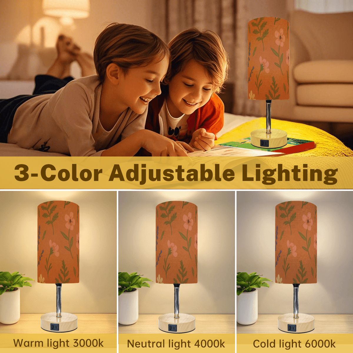 Sunset Blooms Touch Lamp – Boho Floral with USB Charging