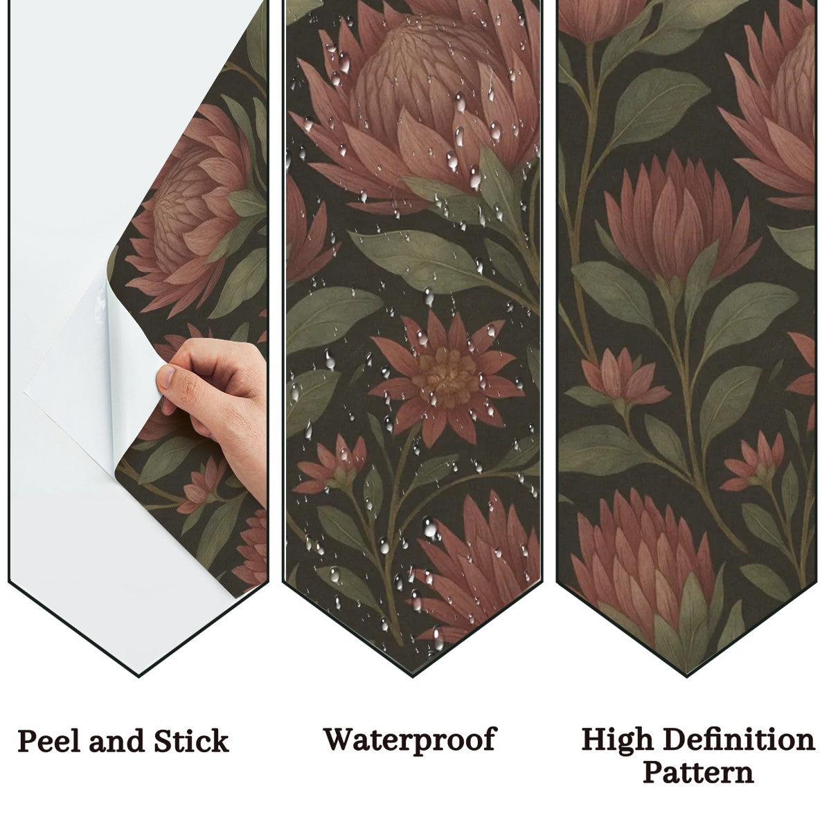 Dark Botanical Blooms Peel & Stick Wallpaper – 60"x50" (PVC, Waterproof, Easy Install)