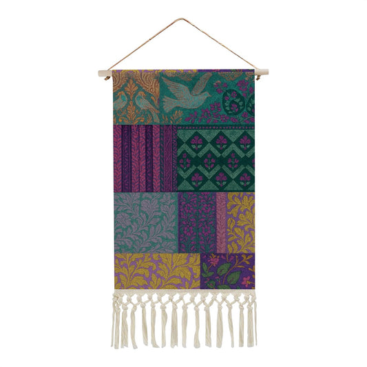 Boho Maximalist Cotton & Linen Wall Hanging – Eclectic Patchwork Tapestry
