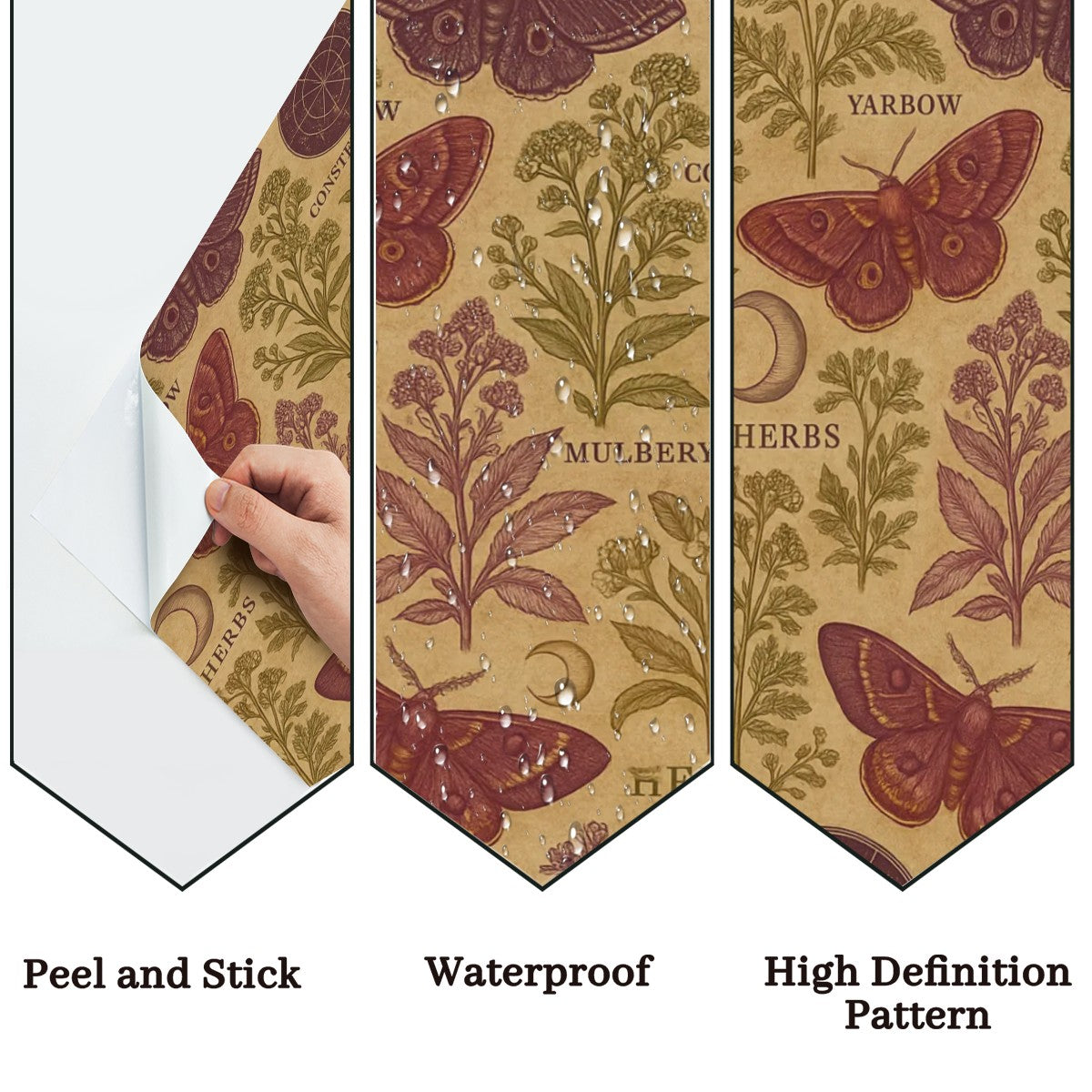 Vintage Moth & Botanical Peel & Stick Wallpaper – 60"x50" (PVC, Waterproof, Easy Install)