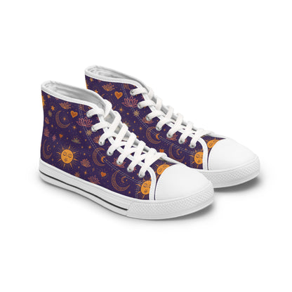 Celestial Women's High Top Sneakers - Sun and Moon Design