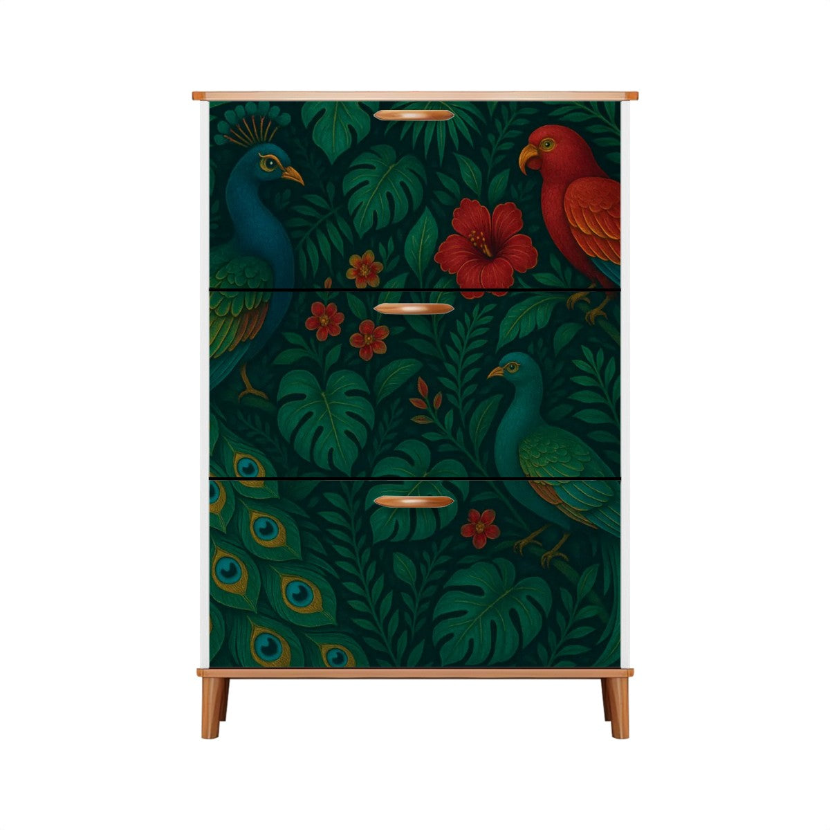 🍃 Tropical Bloom Flip-Door Shoe Cabinet – 3-Tier Boho Jungle Vibes Organizer