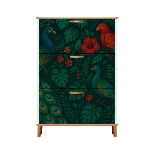 🍃 Tropical Bloom Flip-Door Shoe Cabinet – 3-Tier Boho Jungle Vibes Organizer