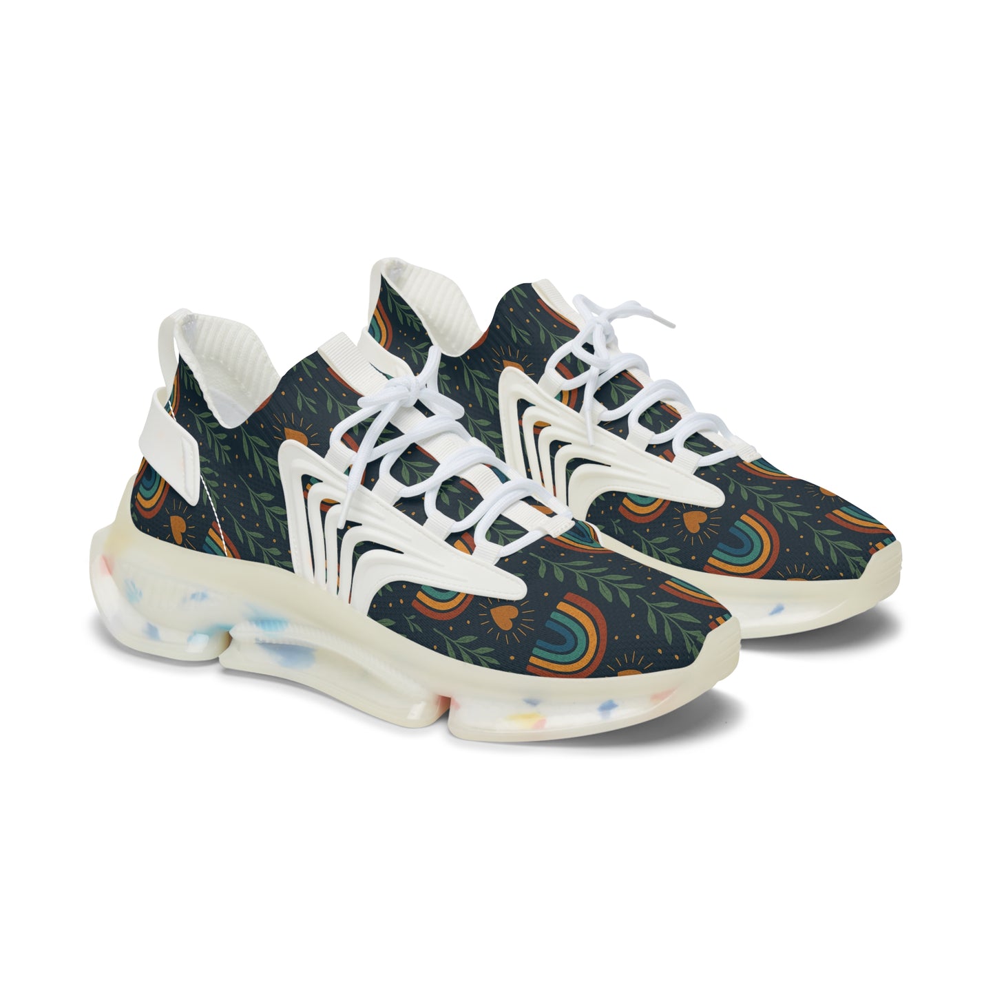 Colorful Women's Mesh Sneakers with Retro Rainbow Design