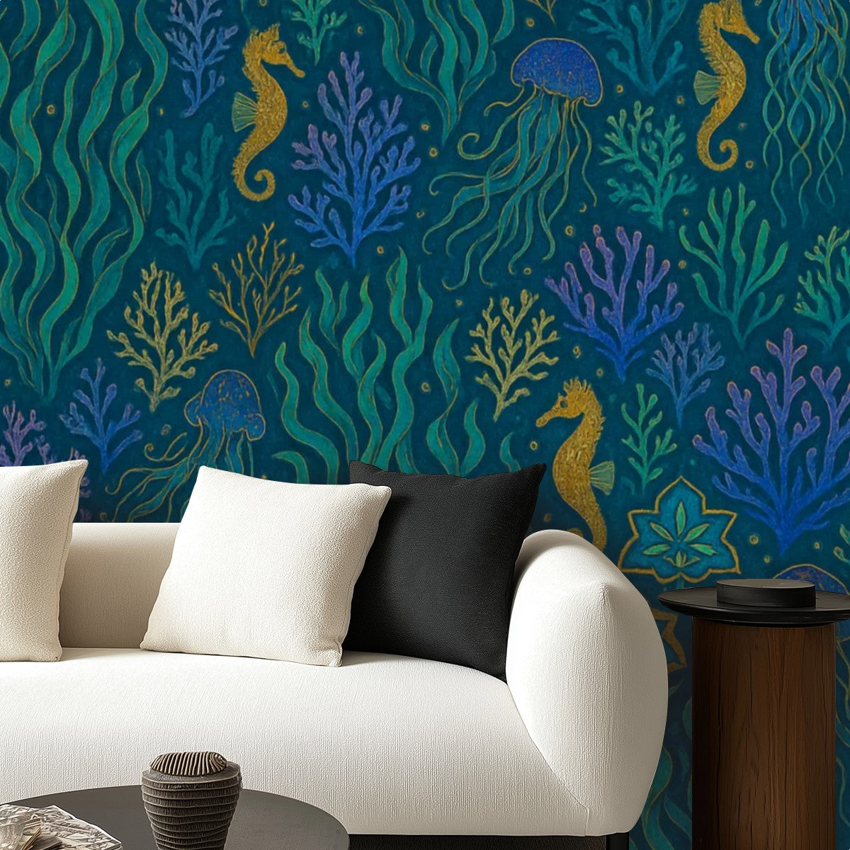 Underwater Seahorses & Coral Peel & Stick Wallpaper – 60"x50" (PVC, Waterproof, Easy Install)