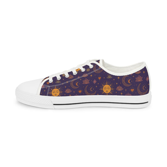 Men's Low Top Sneakers with Celestial Sun and Moon Design - Perfect for Everyday Wear
