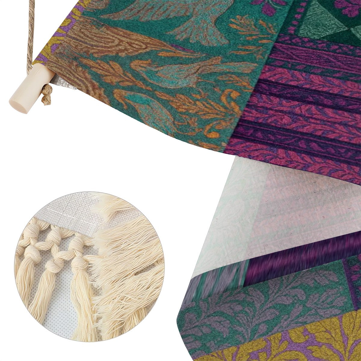 Boho Maximalist Cotton & Linen Wall Hanging – Eclectic Patchwork Tapestry