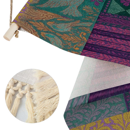 Boho Maximalist Cotton & Linen Wall Hanging – Eclectic Patchwork Tapestry