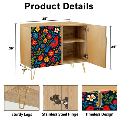 🌺 Viva Color Sideboard – 2-Door Boho Cabinet with Otomi-Inspired Folk Art Design (35")
