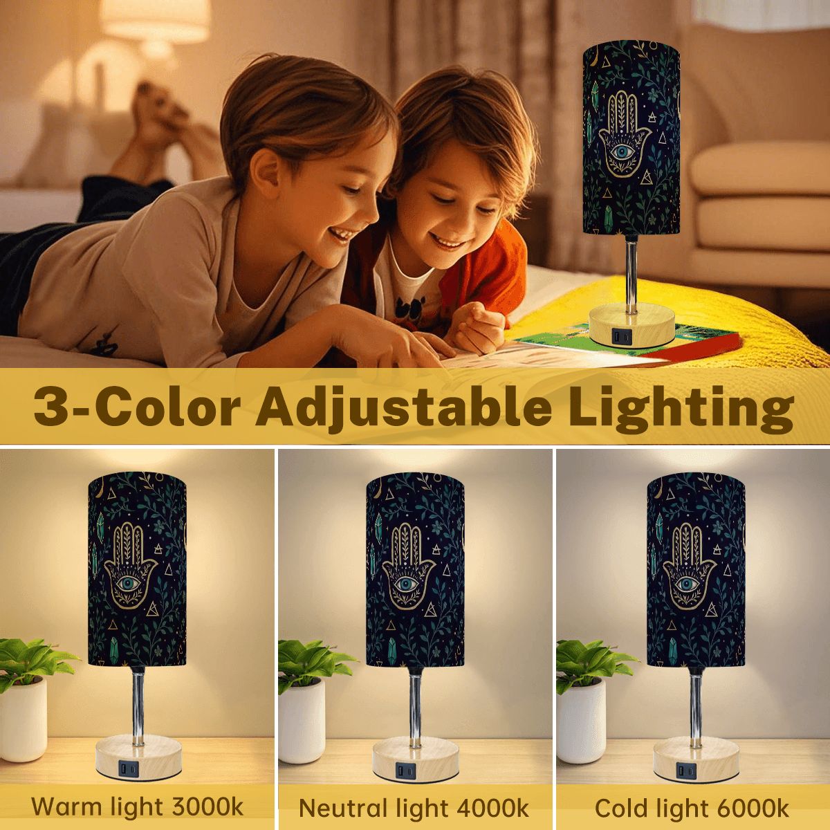Sacred Light Touch Lamp – Boho Hamsa with USB Charging