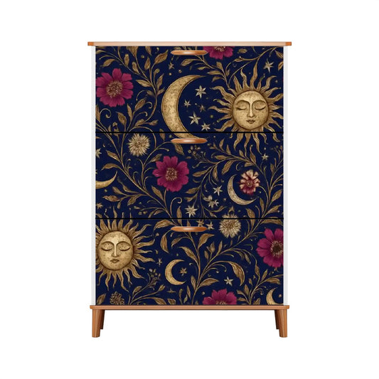 🌙 Celestial Bloom Flip-Door Shoe Cabinet – 3-Tier Boho Sun &amp; Moon Organizer