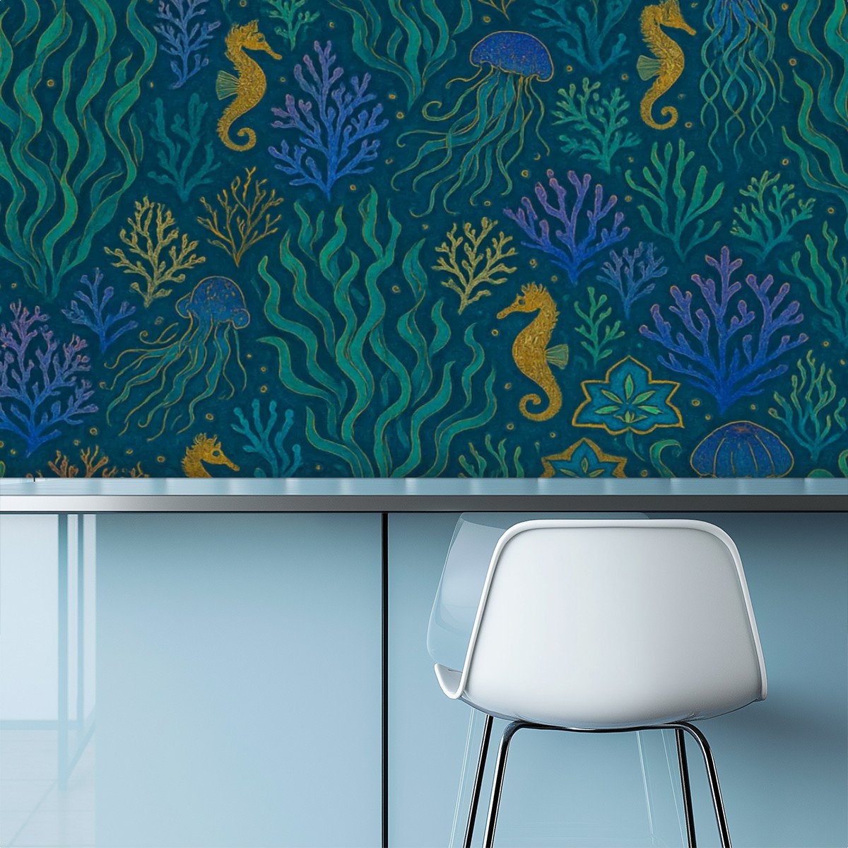 Underwater Seahorses & Coral Peel & Stick Wallpaper – 60"x50" (PVC, Waterproof, Easy Install)