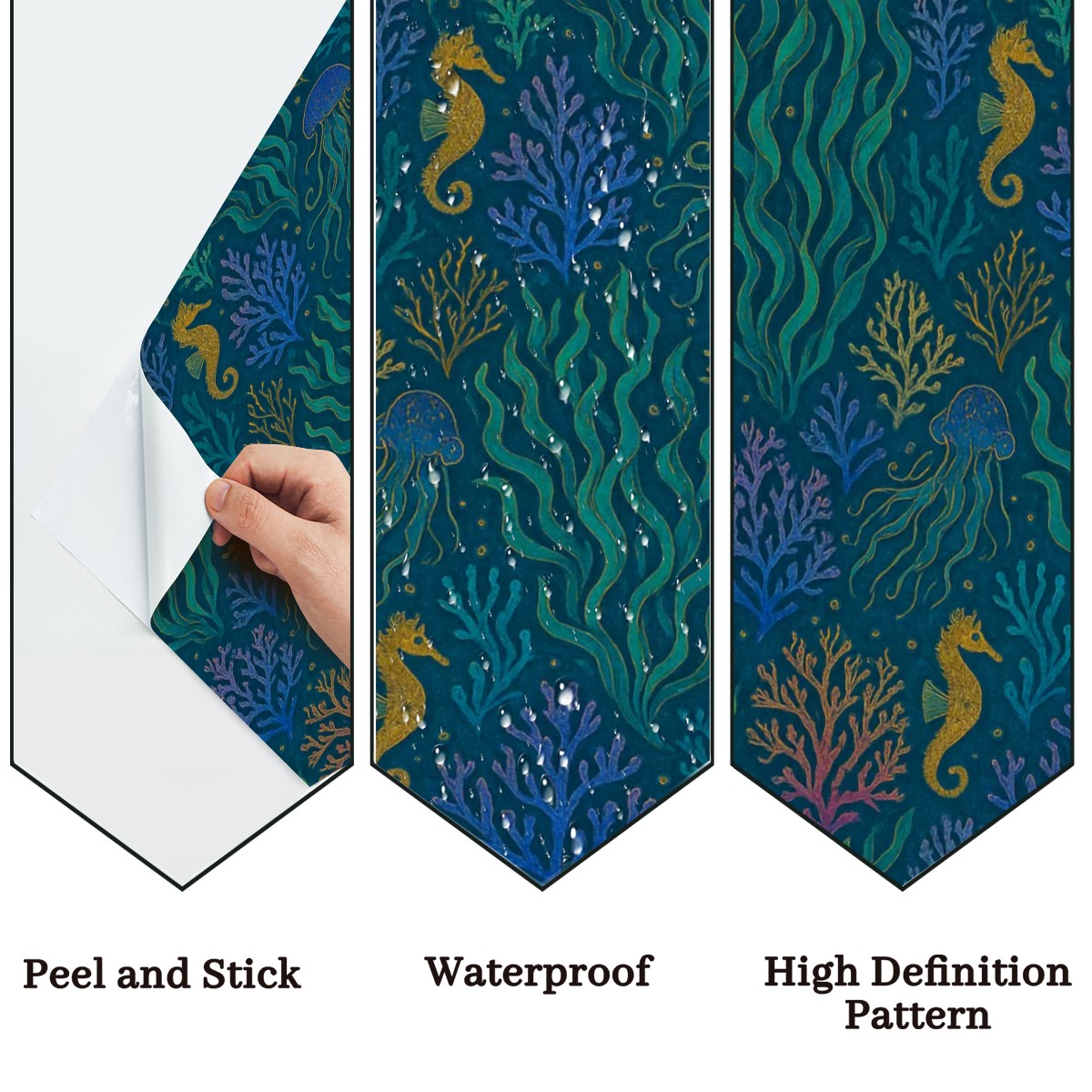 Underwater Seahorses & Coral Peel & Stick Wallpaper – 60"x50" (PVC, Waterproof, Easy Install)