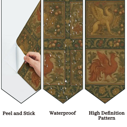 Medieval Mythical Birds Peel & Stick Wallpaper – 60"x50" (PVC, Waterproof, Easy Install)