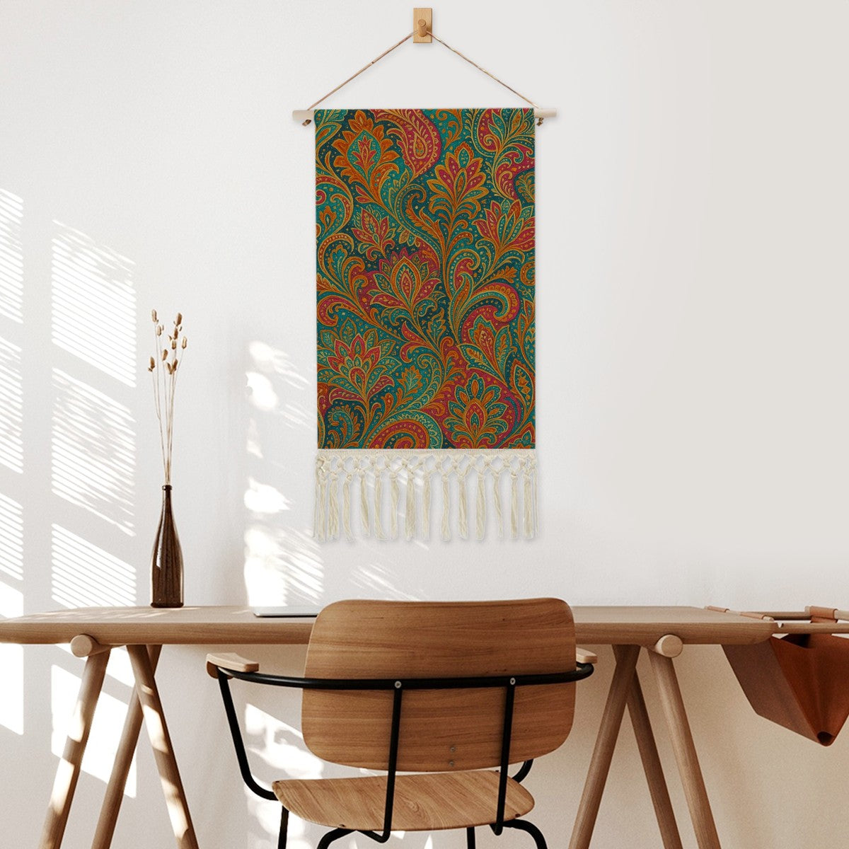 Boho Maximalist Cotton & Linen Wall Hanging – Bold Paisley Dream Tapestry