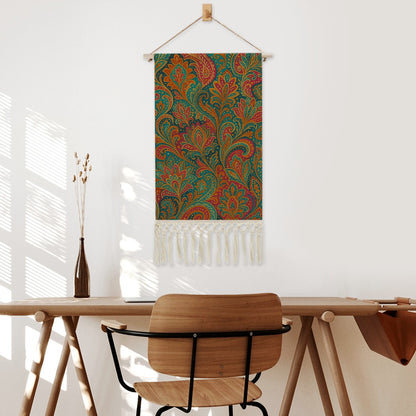 Boho Maximalist Cotton & Linen Wall Hanging – Bold Paisley Dream Tapestry