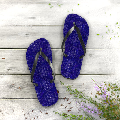 Cosmic Flower Flip Flops - Boho Chic Sandals for Beach, Summer Fun, Festival Vibes, Yoga Retreats, Gift for Her