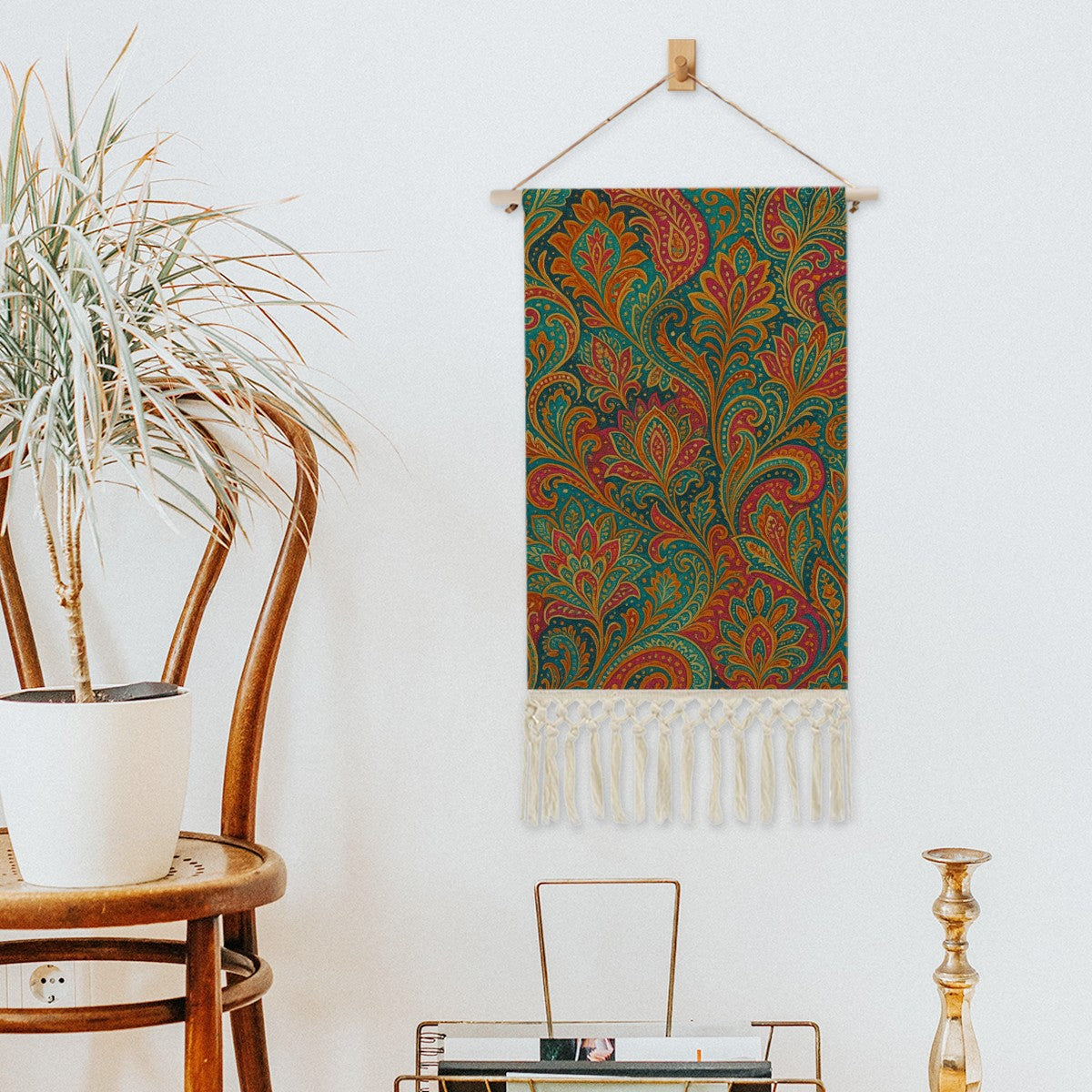 Boho Maximalist Cotton & Linen Wall Hanging – Bold Paisley Dream Tapestry