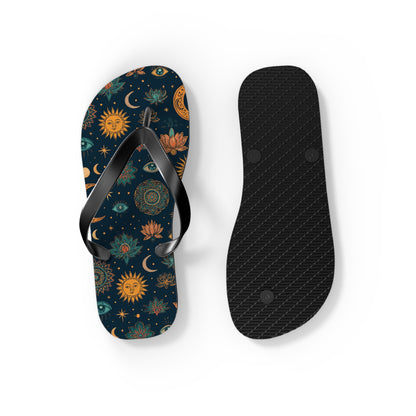 Celestial Print Flip Flops - Bohemian Sun & Moon Design for Summer Adventures