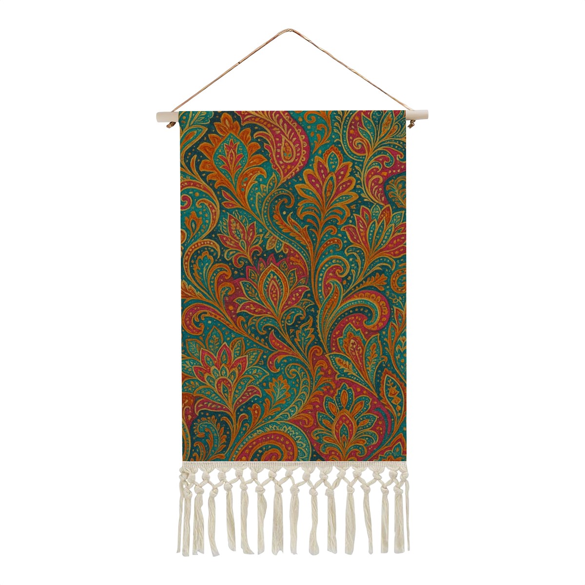 Boho Maximalist Cotton & Linen Wall Hanging – Bold Paisley Dream Tapestry