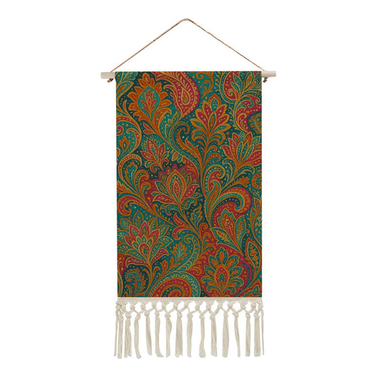 Boho Maximalist Cotton & Linen Wall Hanging – Bold Paisley Dream Tapestry
