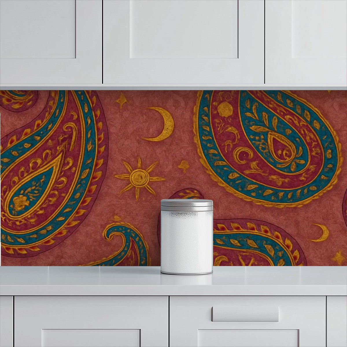 Boho Paisley Sun & Moon Peel & Stick Wallpaper – 60"x50" (PVC, Waterproof, Easy Install)