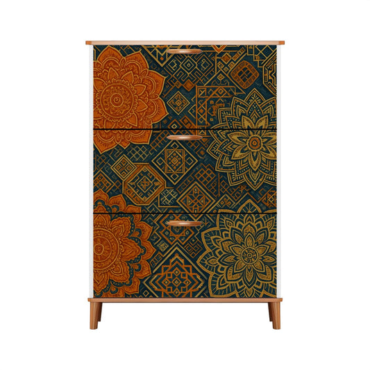 🧡 Desert Mandala Flip-Door Shoe Cabinet – 3-Tier Boho Storage with Earthy Geometric Print