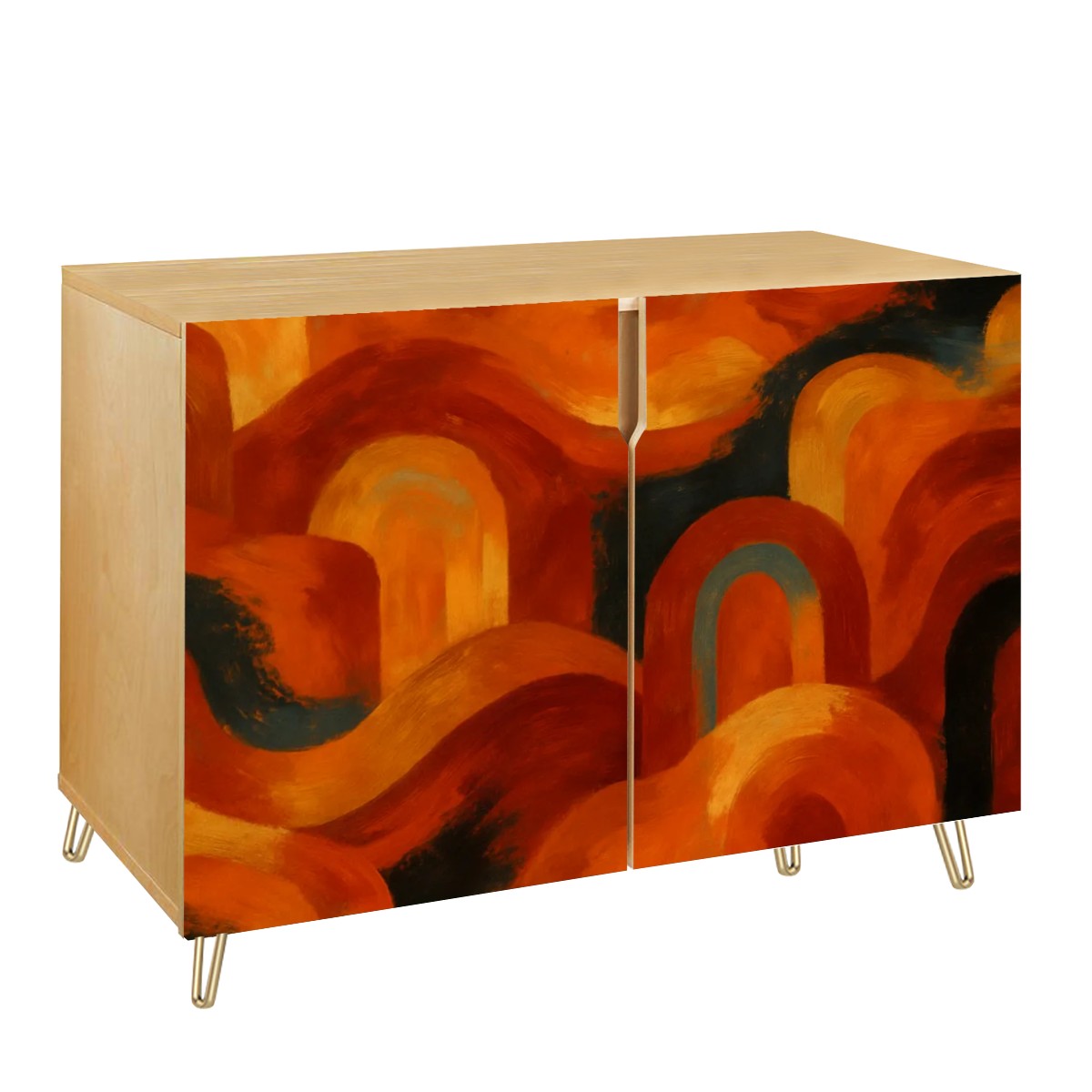 🌈 Retro Horizon Sideboard – 2-Door Boho Cabinet with Sunset Arch Leather Texture (35")