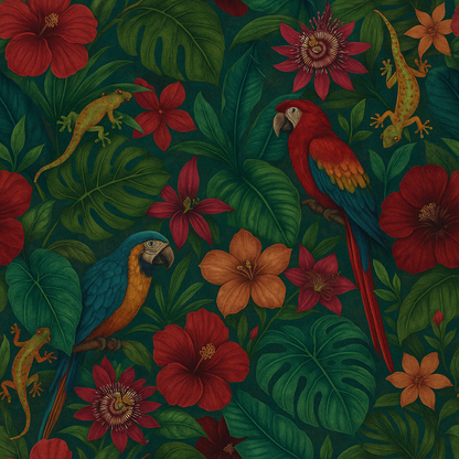 Boho Maximalist Jungle Floral Peel and Stick Wallpaper – Made in USA (Self-Adhesive Canvas)