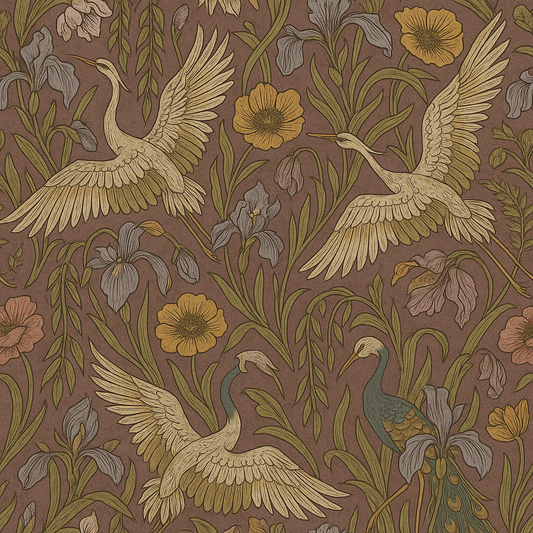 Vintage Cranes & Wildflowers Peel & Stick Wallpaper – 60"x50" (PVC, Waterproof, Easy Install)