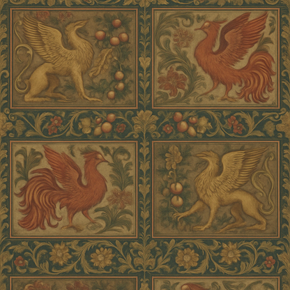 Medieval Mythical Birds Peel & Stick Wallpaper – 60"x50" (PVC, Waterproof, Easy Install)