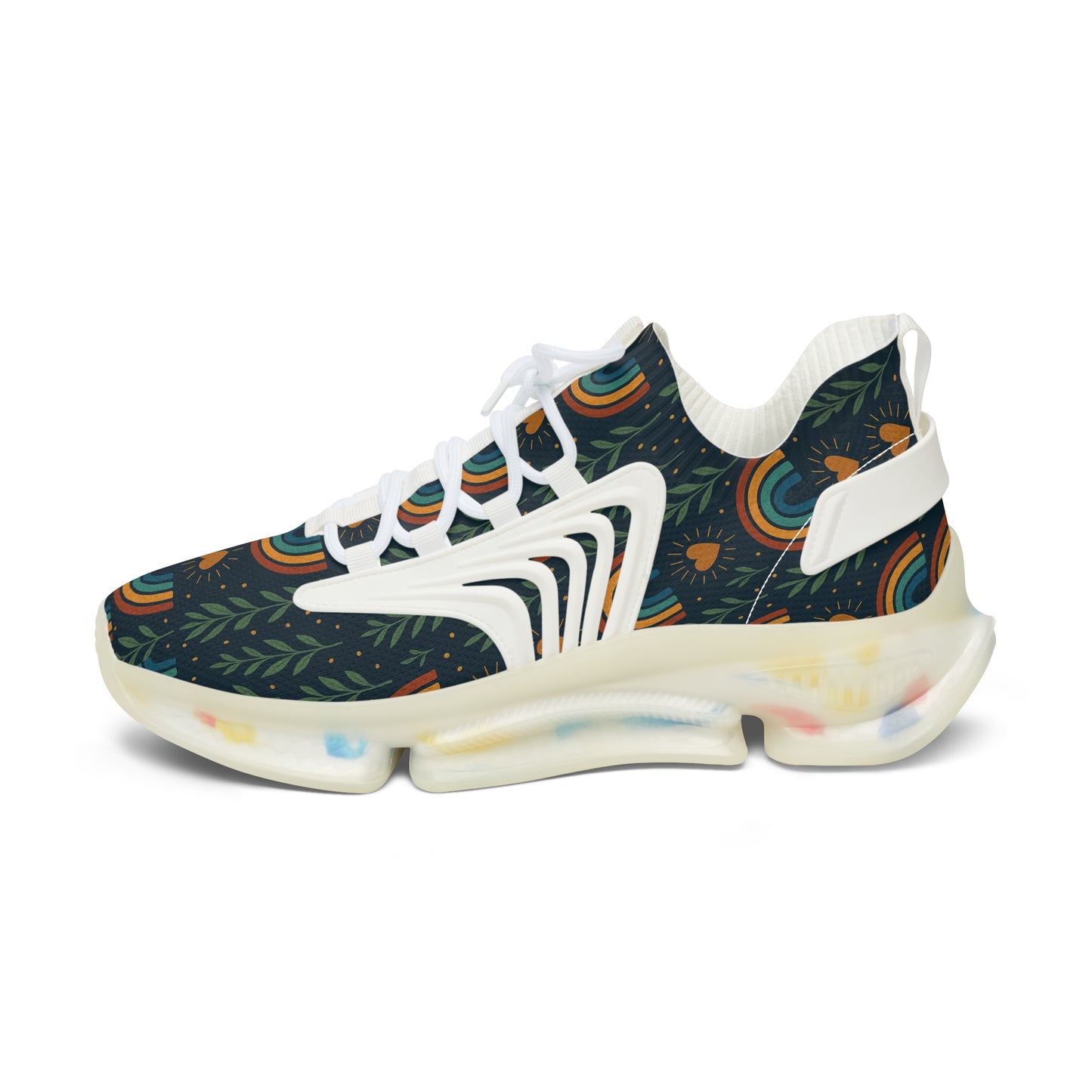 Colorful Women's Mesh Sneakers with Retro Rainbow Design