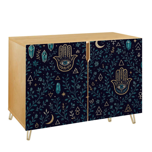 🌙 Mystic Hamsa Flip-Door Shoe Cabinet – Boho Moonlight 3-Tier Storage Organizer