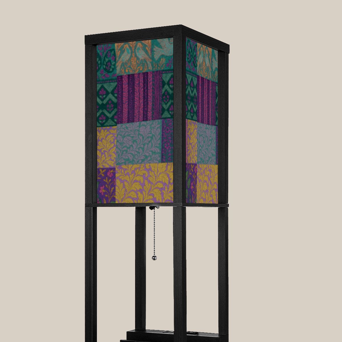 Boho Maximalist Patchwork Floor Lamp with Shelves