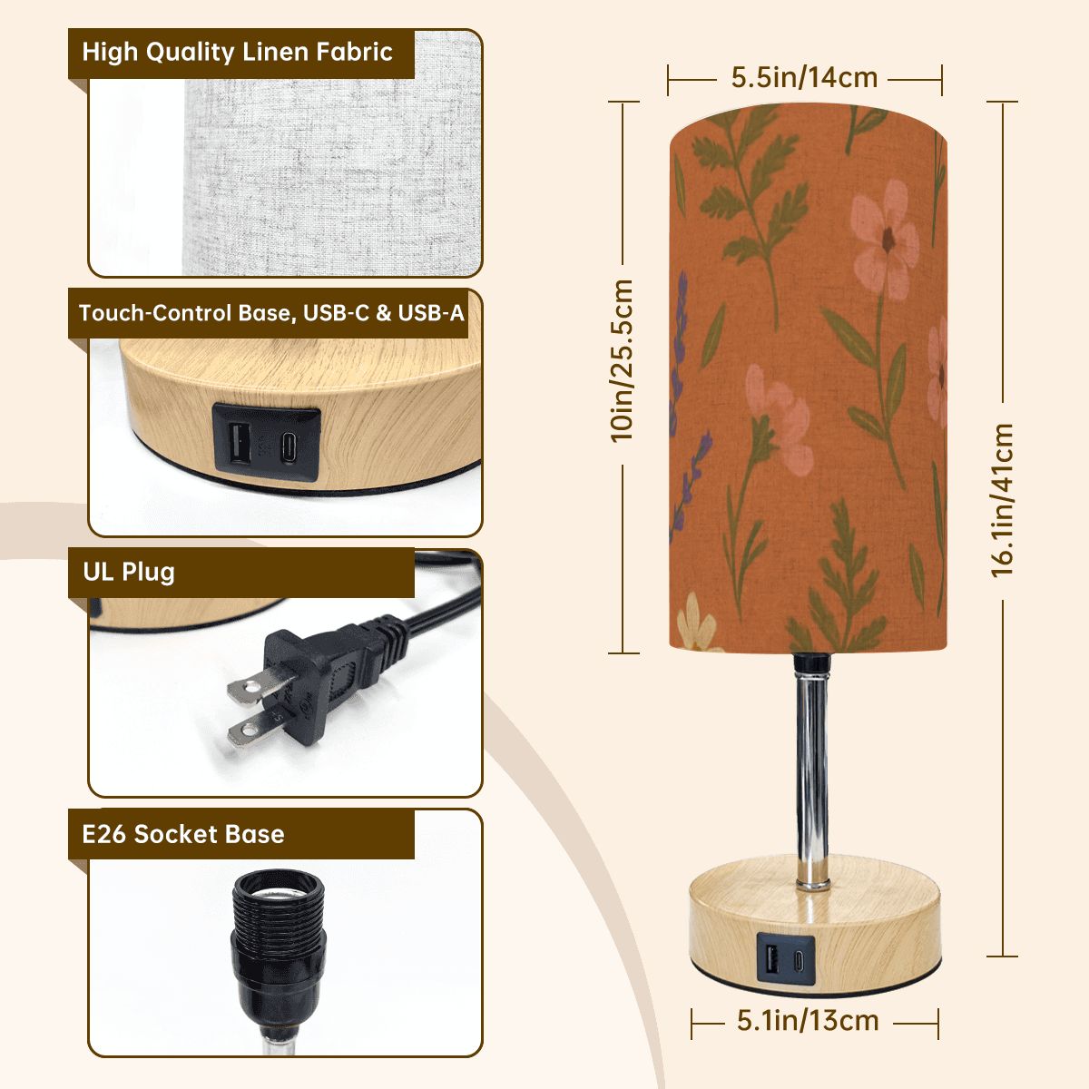 Sunset Blooms Touch Lamp – Boho Floral with USB Charging