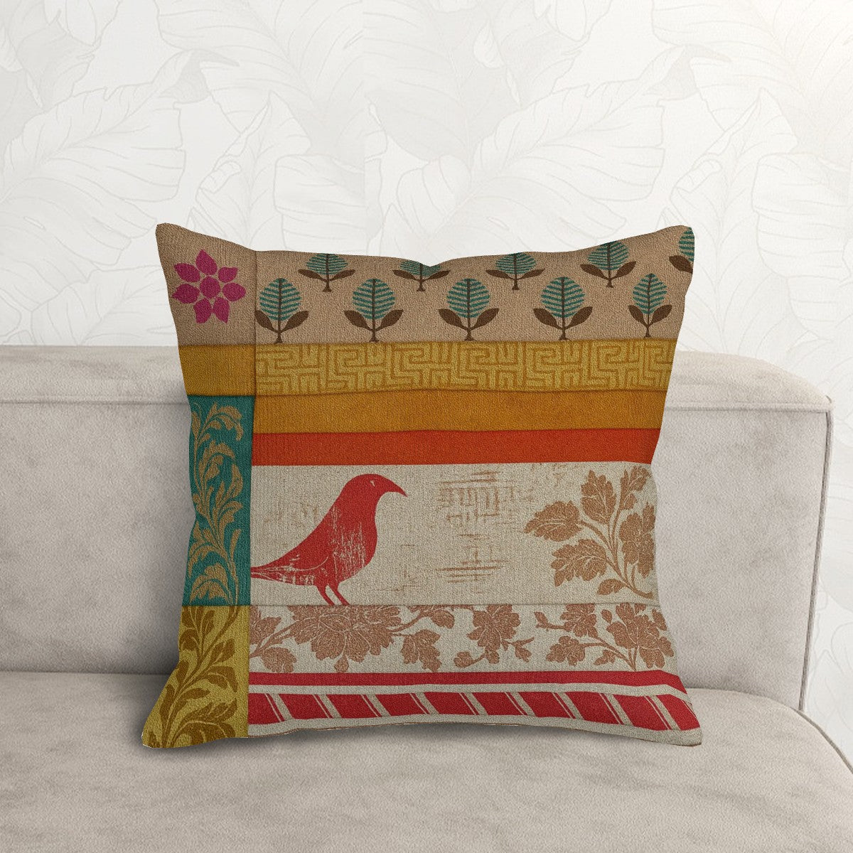 🕊️ Boho Songbird Corduroy Pillow – Nature-Inspired Comfort with Insert Included