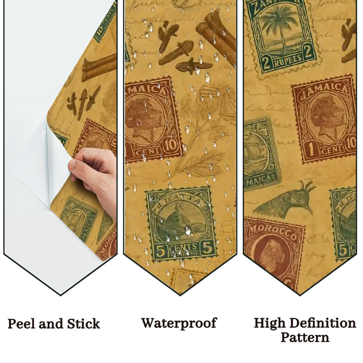 Vintage Postage Stamps & Spices Peel & Stick Wallpaper – 60"x50" (PVC, Waterproof, Easy Install)