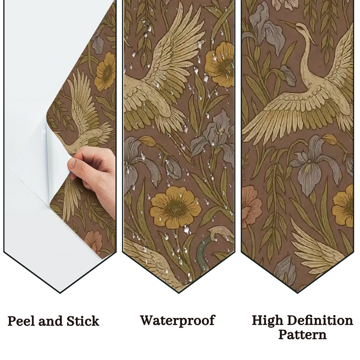 Vintage Cranes & Wildflowers Peel & Stick Wallpaper – 60"x50" (PVC, Waterproof, Easy Install)