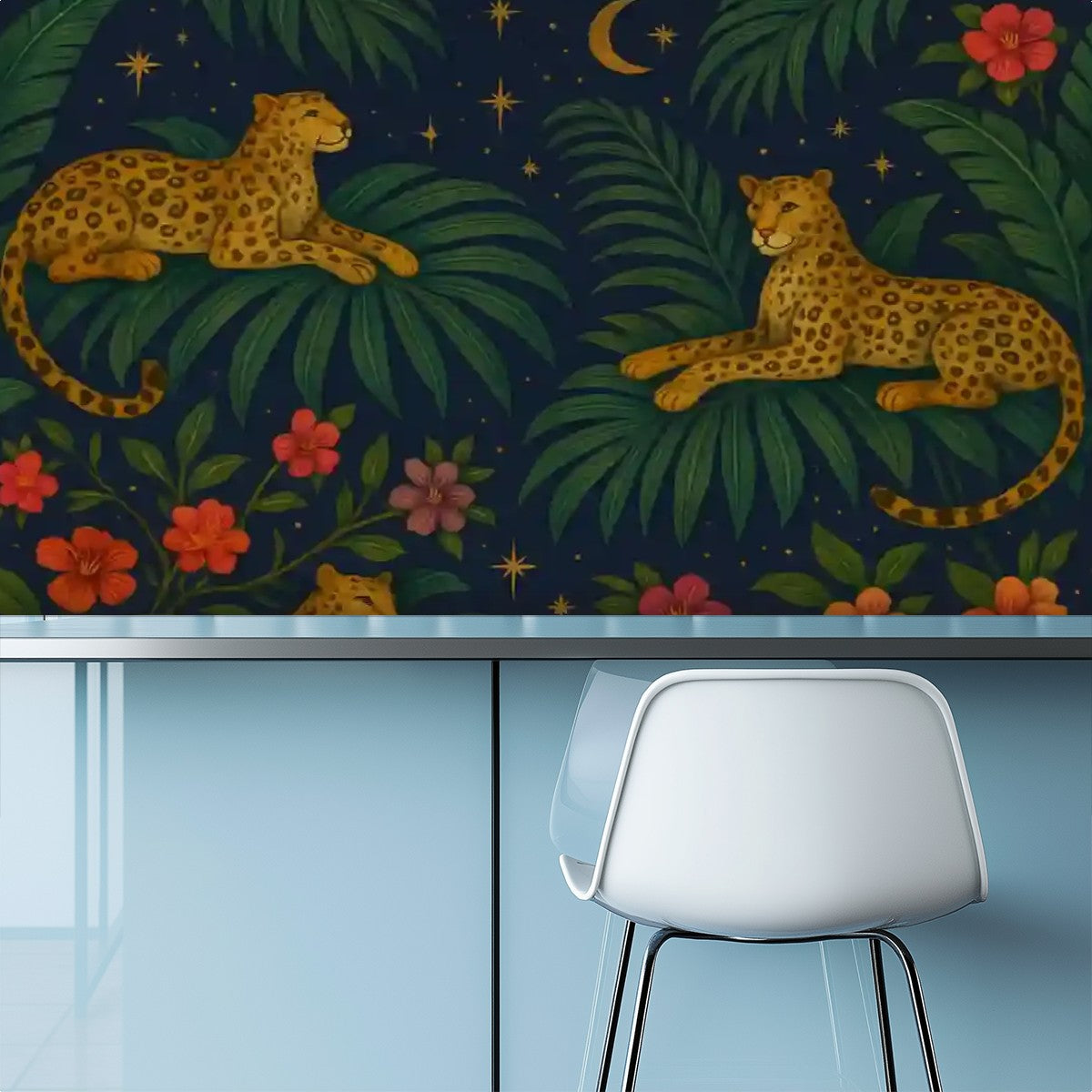 Midnight Jungle Leopard Peel & Stick Wallpaper – 60"x50" (PVC, Waterproof, Easy Install)