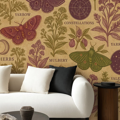 Vintage Moth & Botanical Peel & Stick Wallpaper – 60"x50" (PVC, Waterproof, Easy Install)