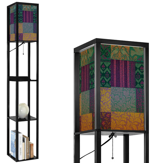 Boho Maximalist Patchwork Floor Lamp with Shelves