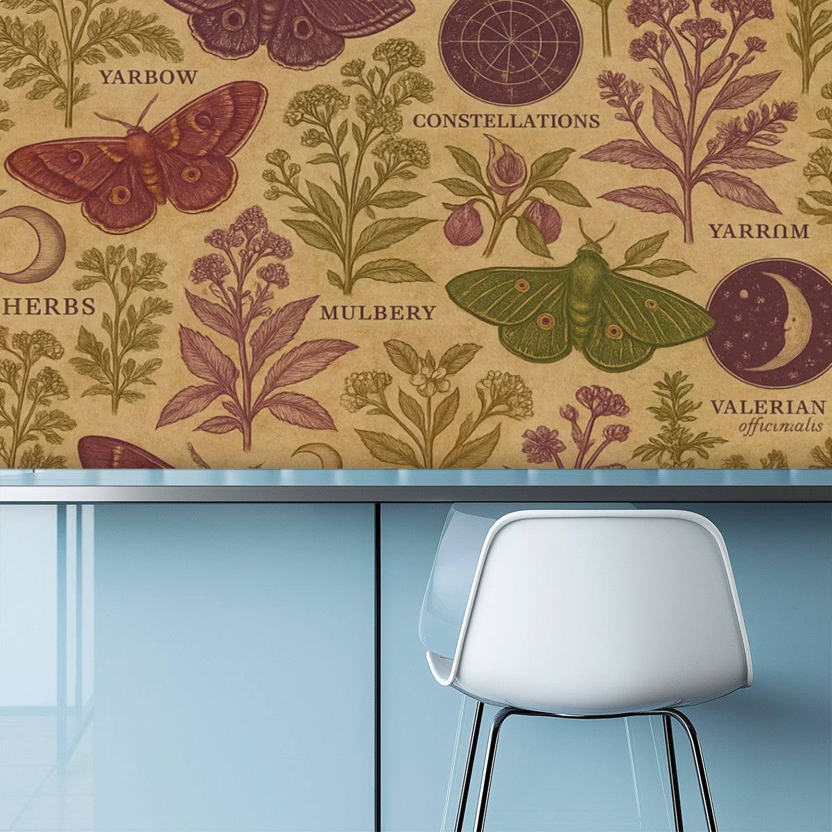 Vintage Moth & Botanical Peel & Stick Wallpaper – 60"x50" (PVC, Waterproof, Easy Install)