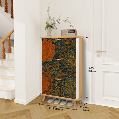 🧡 Desert Mandala Flip-Door Shoe Cabinet – 3-Tier Boho Storage with Earthy Geometric Print