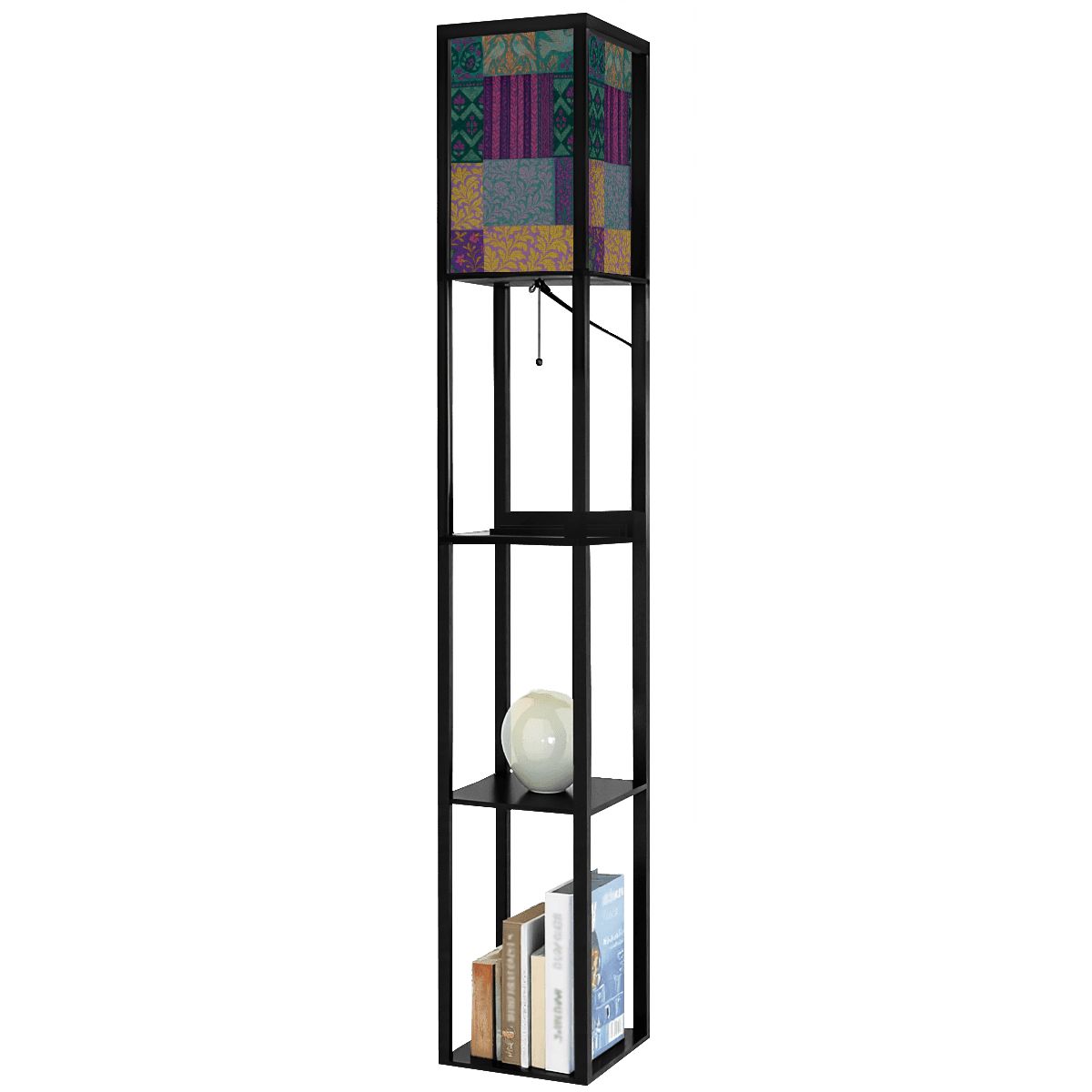 Boho Maximalist Patchwork Floor Lamp with Shelves