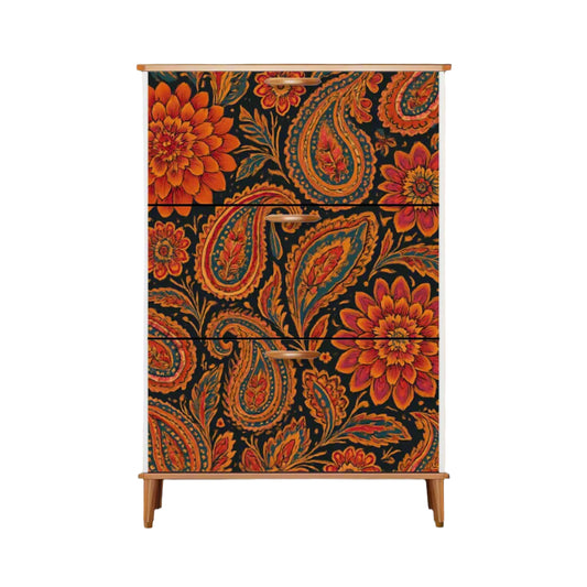 🌿 Boho Bliss Flip-Door Shoe Cabinet – 3-Tier Storage with Vintage Floral Paisley