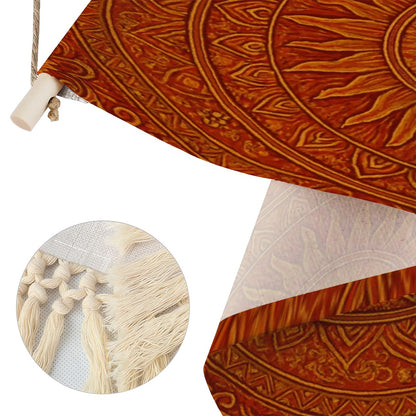 Radiant Sun Mandala Boho Wall Hanging | Warm Terracotta Linen Banner with Fringe | Maximalist Spiritual Art