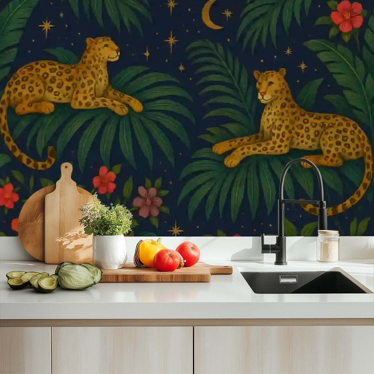 Midnight Jungle Leopard Peel & Stick Wallpaper – 60"x50" (PVC, Waterproof, Easy Install)