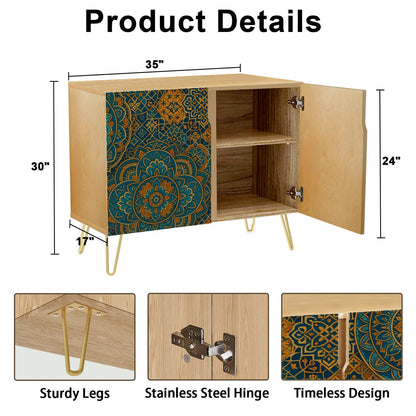 🌀 Boho Mandala Mirage Sideboard – 2-Door Cabinet with Leather-Textured Floral Tile Design (35")
