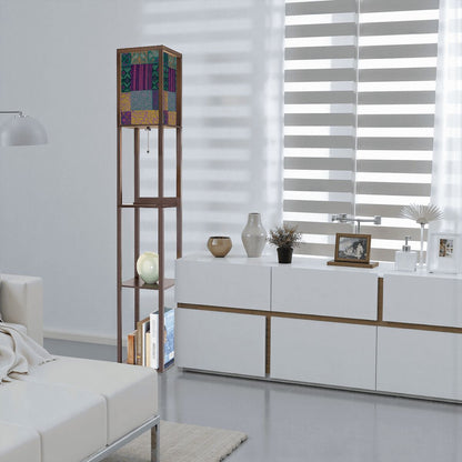 Boho Maximalist Patchwork Floor Lamp with Shelves